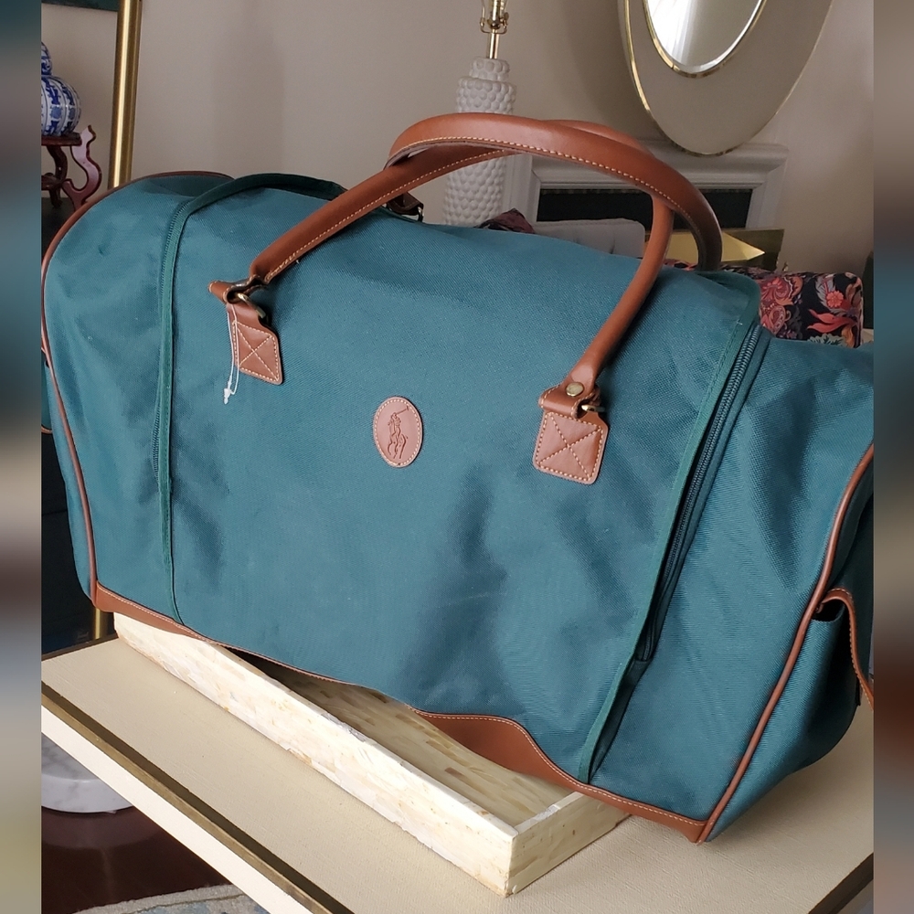 Polo Ralph Lauren Green Duffel Bag with Brown Vegan Leather Trim - Picture 2 of 13
